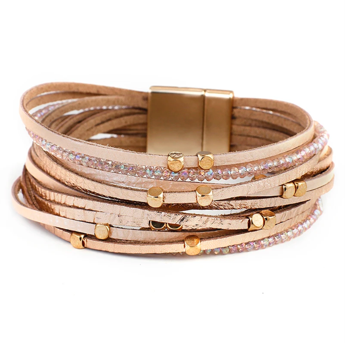 Brazalete tiras de cuero con cuentas