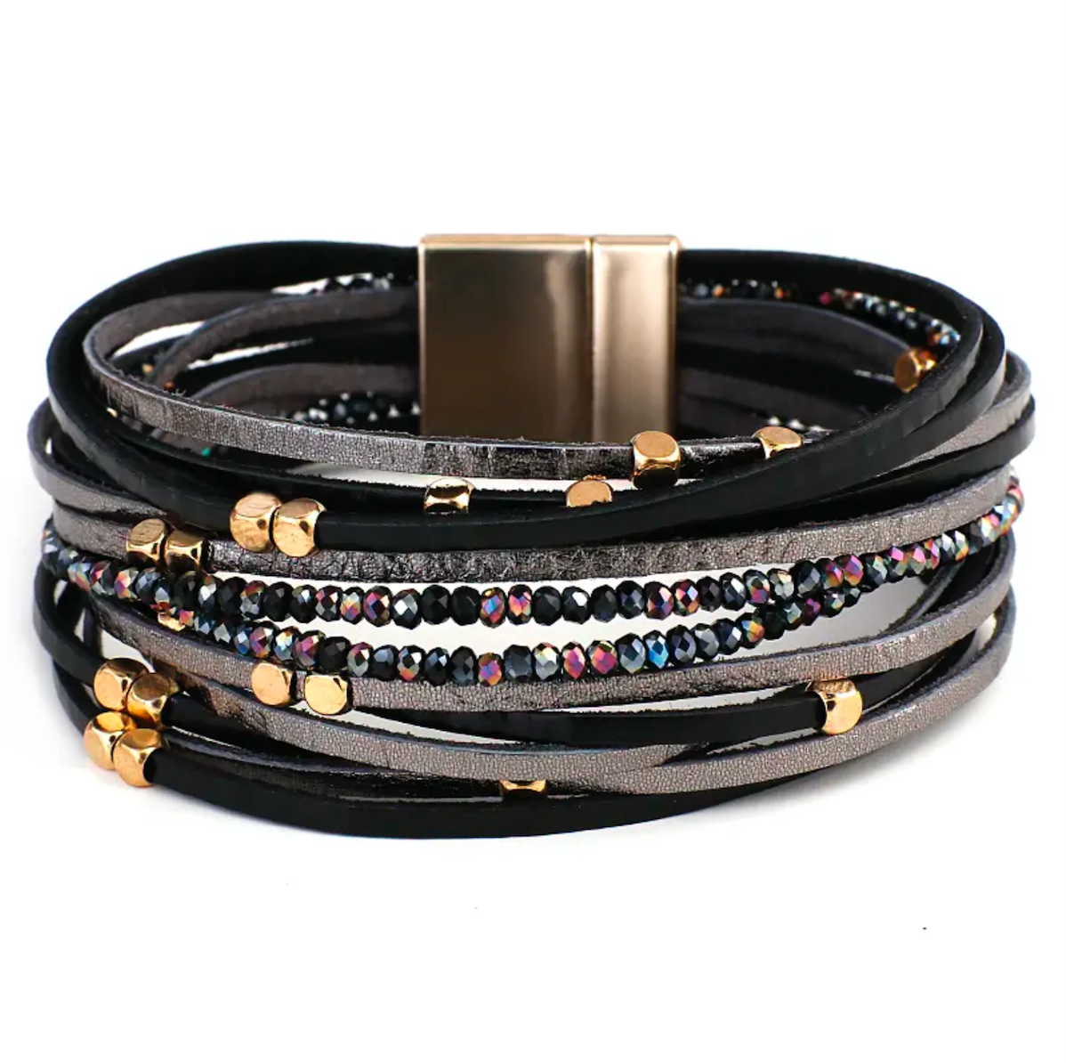 Brazalete tiras de cuero con cuentas