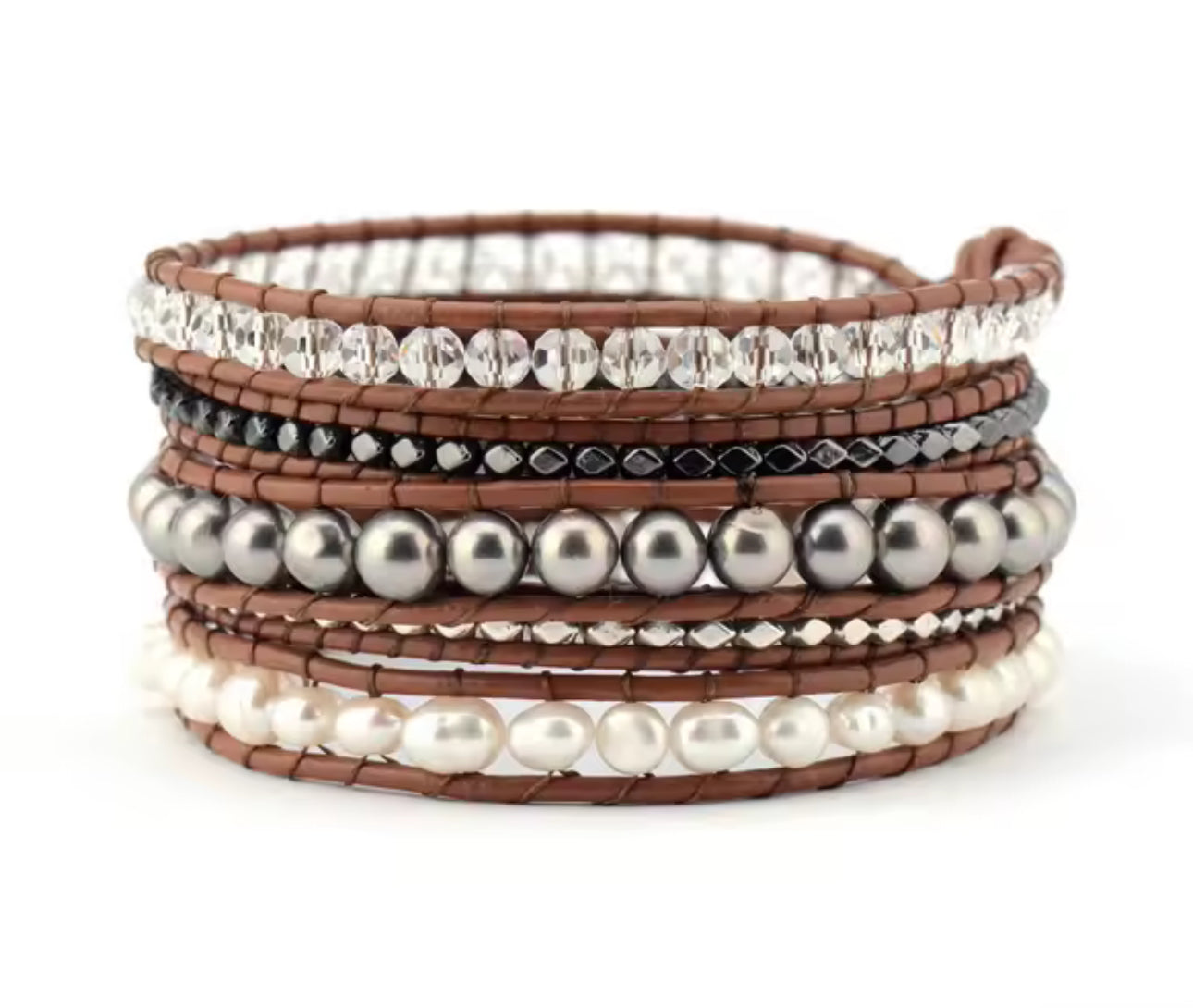 Pulsera Wrap: Silver Pearls