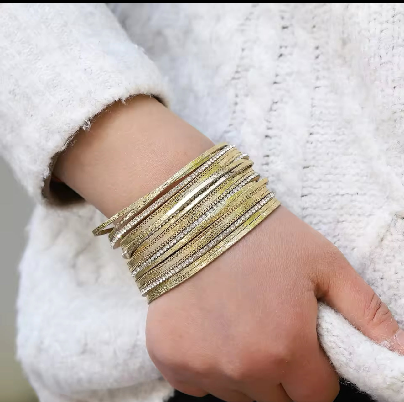 Brazalete tiritas de piel con cristal