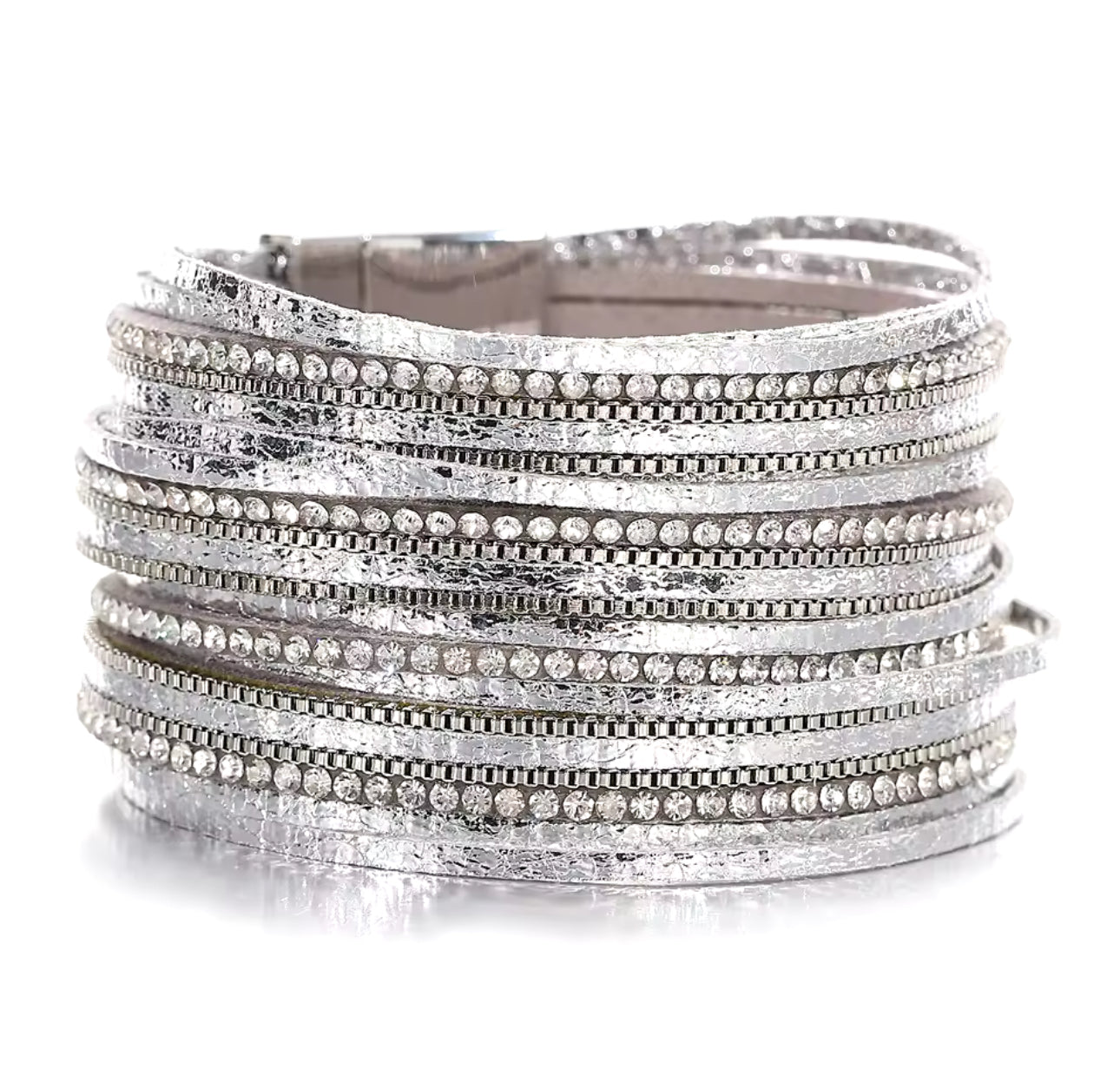 Brazalete tiritas de piel con cristal