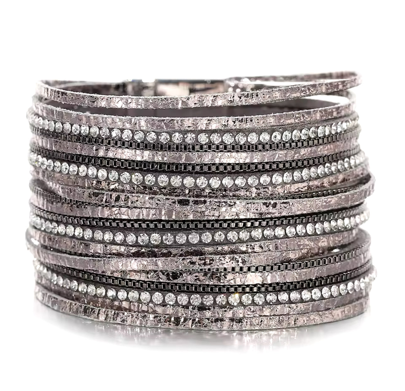 Brazalete tiritas de piel con cristal