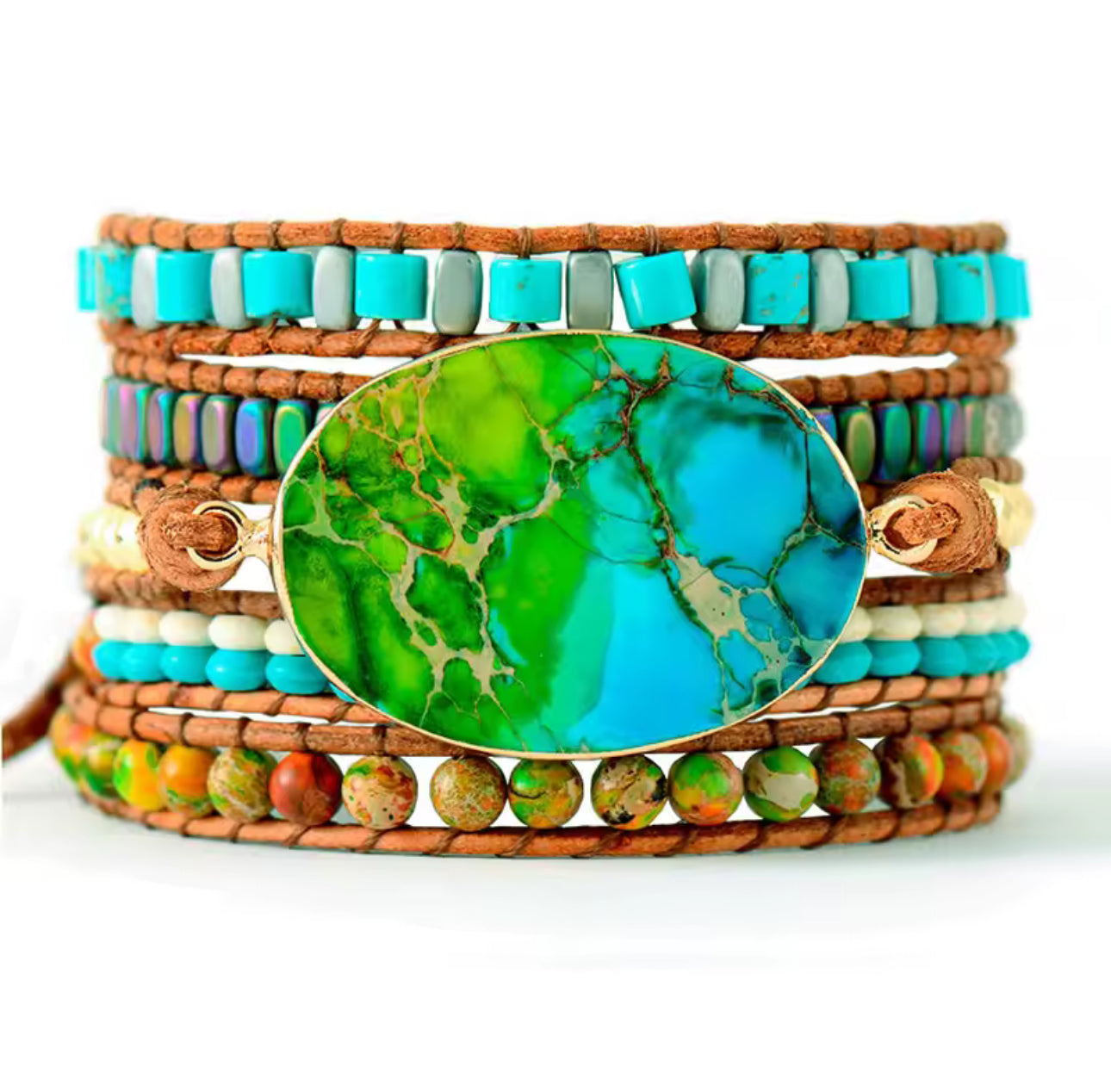 Pulsera Wrap: Green Jasper