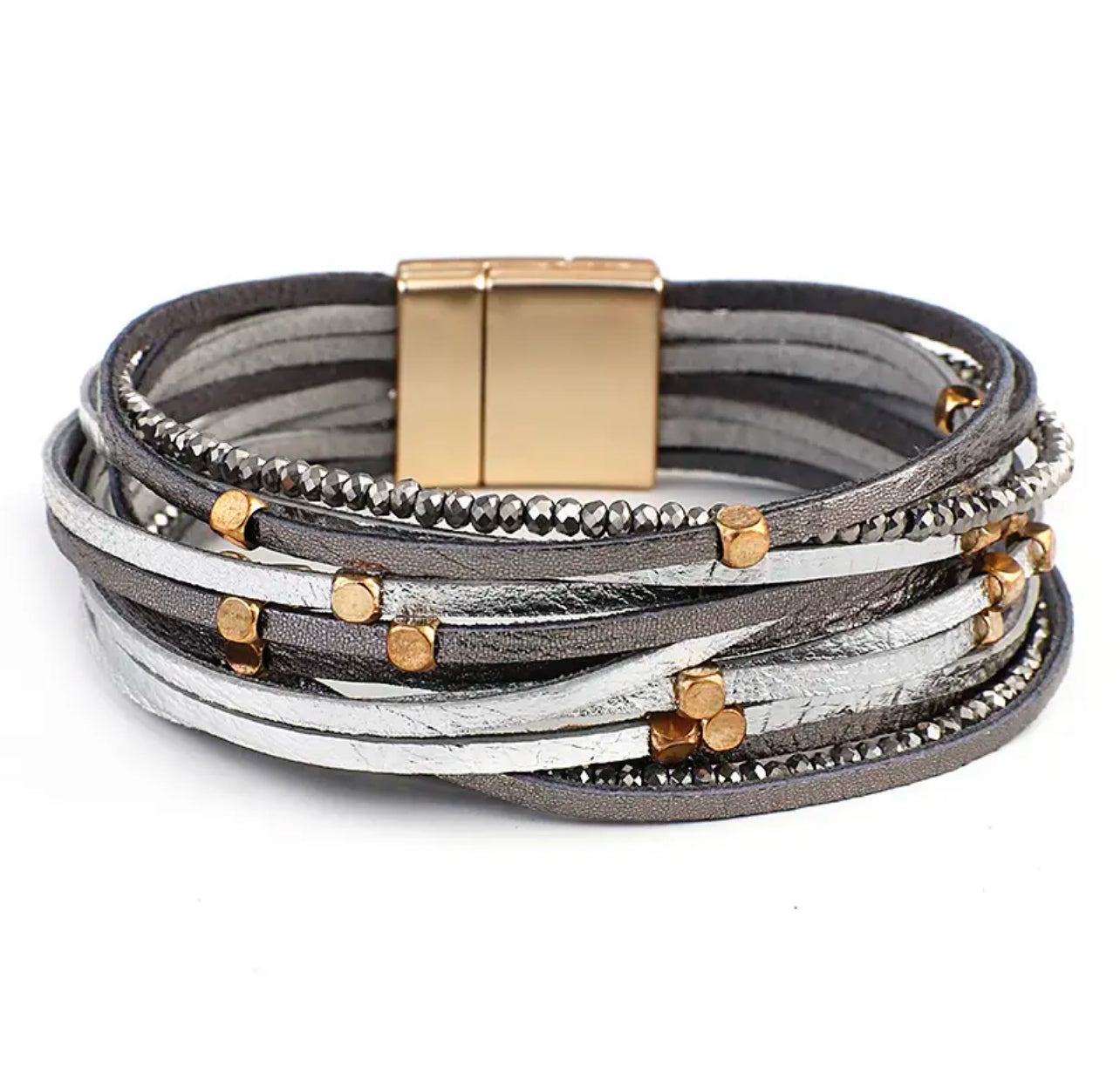 Brazalete tiras de cuero con cuentas
