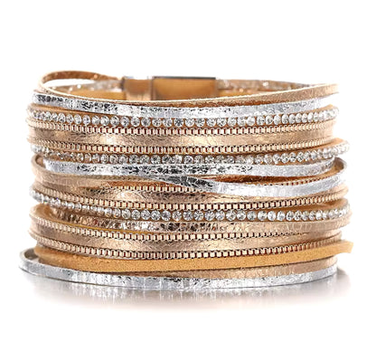Brazalete tiritas de piel con cristal