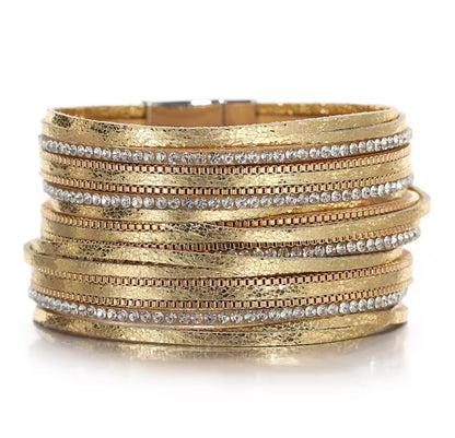 Brazalete tiritas de piel con cristal