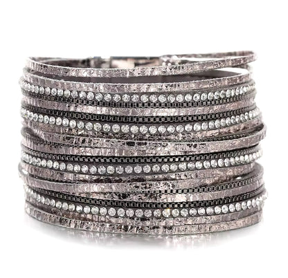 Brazalete tiritas de piel con cristal