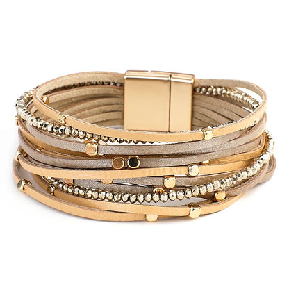 Brazalete tiras de cuero con cuentas
